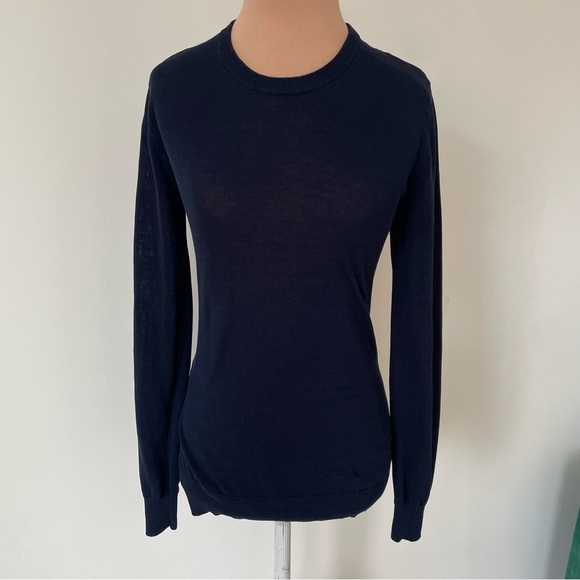 A.L.C. Criss Cross Open Back Navy Blue 100% Cotton Knit Long Sleeve Sweater XS - Picture 4 of 9